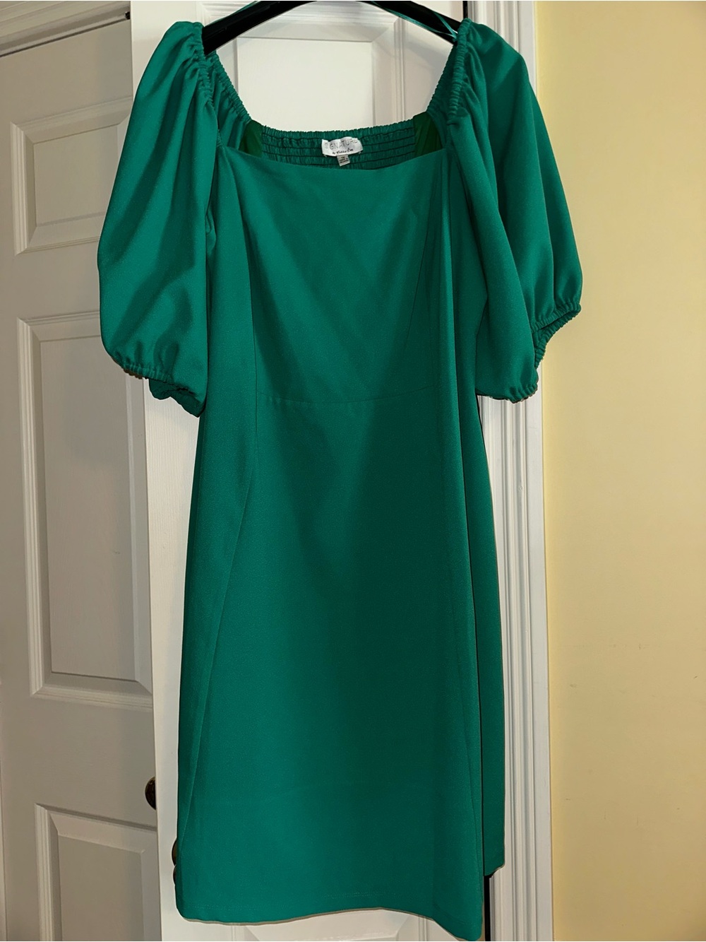 Signature by Robbie Bee Green Puff-Sleeve Square Neck Dress PLUS 1X